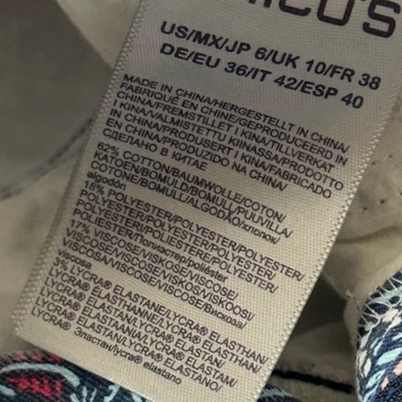 Jeans CHICO’S NYDJ Lift Tuck MYKONOS PAISLEY SKINNY ANKLE Blue Red Pink Size 6 - Picture 10 of 13